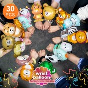 Resim 30 hayvan figürlü bilek balonları, çizgi film desenli, sevimli şekillerde, alüminyum filmden yapılmış, solmayan parlak renkler, doğum günleri, festival kutlamaları, eğlence parkı ziyaretleri vb. için uygun, toplantılara çocukça bir neşe ve sürprizler ekler 