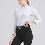 Resim Kadınlar için Hızlı Kuruyan Binicilik Tişörtü - Slim Fit Uzun Kollu At Binme Üstü ve Fermuar Detayı, Yarışma & Günlük Kullanım İçin Tüm Sezonlara Uygun Nefes Alabilir - Beyaz, Pürüzsüz Uyum Tasarımı 