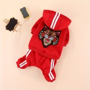 Resim Köpek Peluş Kapüşonlu Sweatshirt, Evcil Hayvan Kıyafeti, Sonbahar ve Kış Yavru Tulumu, Kaplan Grafikli Köpek Giyim Noel Hediyesi 