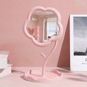 Resim 1 Adet Ayarlanabilir Standlı Çiçek Desenli Makyaj Aynası - HD Gül Tasarımlı, Hafif Plastik Çerçeve ile Tuvalet Masası, Yatak Odası ve Banyo Dekoru için - Güzellik Tutkunları İçin Oda Süsü, Şık Aksesuar, Dayanıklı Yapı 