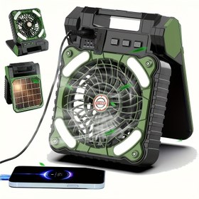 Resim Açık hava kullanımı için masa üstü çadır vantilatörü ve LED ışıklı güneş enerjili kamp vantilatörü 