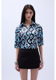 Resim Desenli Saten Gömlek Mavi 