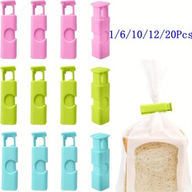 Resim Çok Parçalı (1/6/10/12 adet) Hava Geçirmez Gıda Torba Mühürleme Klipsleri - Dayanıklı, Nem Geçirmez Mutfak Saklama Kelepçeleri Plastik & Atıştırmalık Torbaları İçin - Temel Mutfak Düzenleme Aksesuarları 