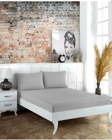Resim Battal Boy Yastıklı Çarşaf Takımı %100 Pamuklu 180x200 Griaçık 