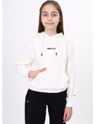 Resim Toontoy Kız Çocuk Oversize Kapüşonlu Cepli Düşük Omuz Baskılı Sweatshirt - 2 İplik Ekru 