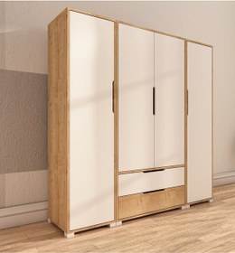 Resim Flora 4 Kapaklı 2 Çekmeceli Gardırop Beyaz Elbise Dolabı 