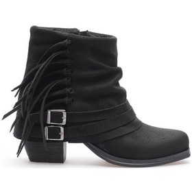 Resim Kadın Süet Bot Büzgülü Topuklu Püsküllü Siyah Ferra Siyah 