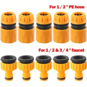 Resim 6 adetlik set, 3/4" ve 1/2" ölçülerinde 3 takım evrensel hortum hızlı bağlayıcılar içerir, etkili dış mekan araç bakımı ve bahçe sulama için konik musluk adaptörleriyle birlikte gelir. 