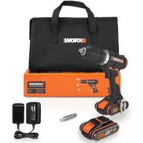 Resim Worx Wx370.1 20volt/2.0ah. Li-ion Çift Akülü Profesyonel Şarjlı Darbeli Matkap Fr Wx370.1 
