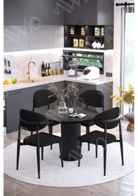 Resim Avvio Talex Bohem Ayak Siyah Polo Sandalye 90x90 Masa Sandalye Takımı Siyah Mermer 