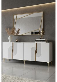 Resim Ka1804bg Meyra180 Konsol, Kahve Köşesi, Tv Sehpası Beyaz-gold 180cm Beyaz-gold 