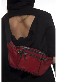 Resim Nahitatyanaunisex Kırmızı Çok Cepli Hakiki Deri Freebag Bel Çanta Kırmızı 