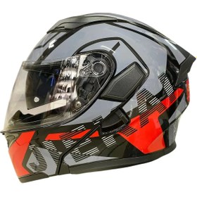 Resim KC - 902 Çene Açılır Kask Güneş Vizörlü Kırmızı - Gri ( XL ) 