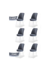 Resim Canisa Concept Dexa Serisi, Üst Kalite Yemek Odası Sandalyesi, Metal Beyaz Iskeletli, 6 Adet Füme Füme, Metal 
