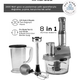 Resim Karaca Sebze, Et ve Meyve Dilimle Doğra Karıştır Rendele Çırp Smoothie Yap 6 Bıçaklı 2500W Yüksek Güçlü Premium Mutfak Robotu & Blendır Inox 