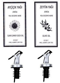 Resim Jenisa Kapaklı Şişe Ucu Servis Aparatı Damlalık Yağdanlık Tıpa Ve Yağdanlık Etiketi 