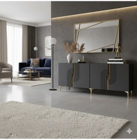 Resim Ka1804ag Meyra180 Konsol, Kahve Köşesi, Tv Sehpası Antrasit-gold 180cm Antrasit-gold 