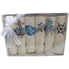 Resim 30X30 Deniz Temalı Nakışlı 6'Lı Kutulu Mutfak Havlu Seti 