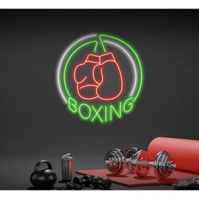 Resim BİZ BU İŞİN KEYİF KISMINDAYIZ BOXING Yazılı ve Boks Eldiveni Figürlü Neon Tabela 