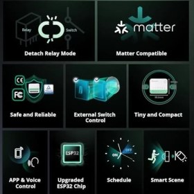Resim MINIR4M Matter Akıllı Anahtar, 2 Yönlü Akıllı Anahtar, Wifi Duvar Anahtarı, Madde Protokolü Desteği, Ses Kontrolü, Alexa/google Home/ev Asistanı ile Uyumlu, 2400 W/10 A 