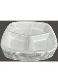 Resim Dağyüce Tek Kullanımlık Köpük 3 Bölmeli Tabldot Köpük Tabak - 23.5x25 Cm. - 10 Adetlik 10 Paket 