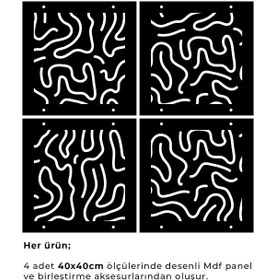 Resim standarts Makta ® Lazer Kesim Sarkıt Paravan, Ahşap Seperatör, Oda Bölücü 4'lü Panel Levha Seti 