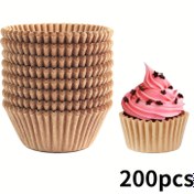 Resim 200 Pişirme Malzemeleri Kağıt Cupcake Linerleri ve Muffin Kupaları (Doğal Renk) 