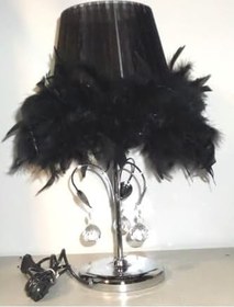 Resim TEKAY AYDINLATMA Siyah Tüylü Taşlı Krom Ayaklı Yatak Odası Abajur siyah 