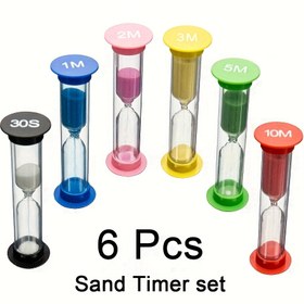 Resim 6 Parça Renkli Kum Zamanlayıcı Seti, 1-30 Dakika Geri Sayım Zamanlayıcısı ve Renkli Kum Aksesuarları, Elektriksiz, Kompakt ve Taşınabilir, Sınıf, Spor ve Ev Kullanımı İçin Uygun 