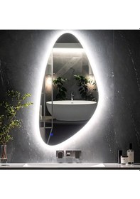 Resim Alvora Beyaz Led'li Lazer Kumlamalı Lavabo & Banyo Aynası Dokunmatik Sensörlü 45 X 90 Cm 