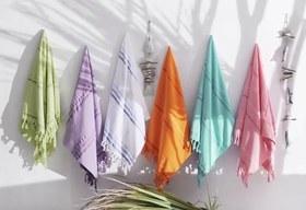 Resim Menderes Home Cotton Collection Bukle Peştamal Havlu Çizgili Saçaklı Mavi 