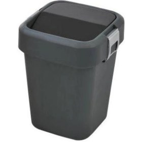 Resim 40 Lt Siyah Gri Ofis Çift Gözlü Kapaklı Çöp Kutusu 