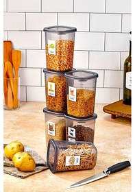 Resim 6 Adet Etiketli Square Kare Erzak Saklama Kabı Seti 1200 Ml - Sert Kapak 1.2 Litre Çok Renkli 