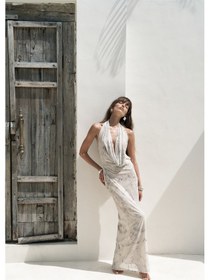 Resim Mai Studios Co. Mai Collection Galagher Degaje Bej Uzun Elbise Bej 