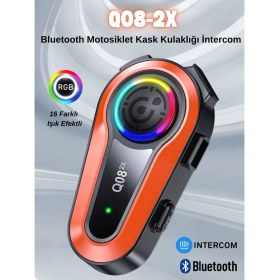 Resim Q08-2X Rgb Işık Efektli Intercom Bluetooth Motosiklet Kask Kulaklığı Intercom Kulaklık 