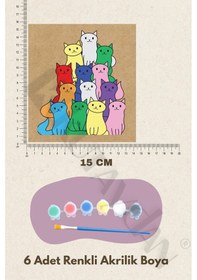 Resim Boya, Eğlen, Keşfet - Çocuklar İçin Eğitici Sevimli Kediler 2 Parça Ahşap Boyama Seti 