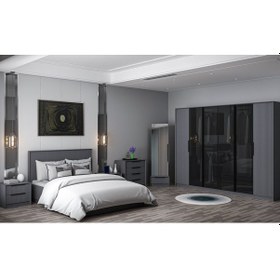 Resim Kale Luxe Yatak Odası Takımı - Antrasit Set 1 