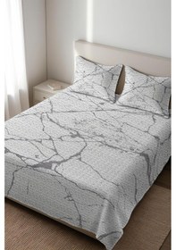 Resim Parlak Kadife Kumaş Kapitoneli Çift Kişilik Yatak Örtüsü Seti 3 Parça Cky0037 Renkli 