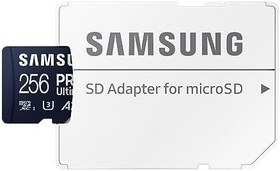 Resim Samsung PRO Ultimate microSD kart + SD adaptörü, 256 GB, akıllı telefonlar, drone ve aksiyon kamerası, UHS-I U3, 200 MB/s okuma, 130 MB/s yazma, MB-MY256SA/WW 