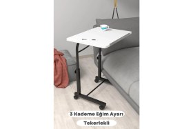 Resim Depolife Eğim Yükseklik Ayarlı Laptop Sehpası Kahvaltı Ders Çalışma Bilgisayar Masası Metal Ayak Tekerlekli 