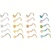 Resim 5 Adet Moda ve Kişiselleştirilmiş Paslanmaz Çelik Burun Çivisi, Seçilebilecek Çoklu Renkler, Aşk, Yıldızlar, Güller, Kelebekler, Kavisli Kanca, Günlük Kullanım İçin Rahat, Düşük Alerji 