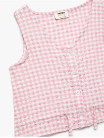 Resim Koton V Yaka Düğmeli Kolsuz Pötikare Bluz Pembe Ekose 5skg60209aw Pembe Ekoseli 