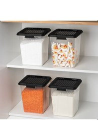 Resim Porsima 4370 4 Lü Mega Boy Hava Geçirmez Deterjan Saklama Kabı Erzak Saklama Kabı Seti Gri 7,5lt Şefaf 