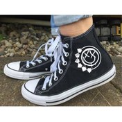 Resim Genel Markalar Worm Butik Y2k Gothic Smile Baskılı Siyah Kanvas Ayakkabı 