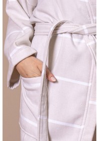 Resim Varol İhracat Fazlası Stok Pamuklu Çizgili Peştamal Bornoz Hafif Dokuma Unisex Standart Beden Krem 