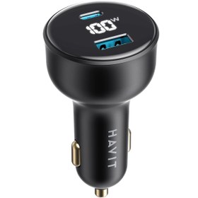 Resim Havit CC100W 100W PD Dijital Göstergeli Ultra Hızlı Araç Şarj Aleti (1 Type-c, 1 USB) 