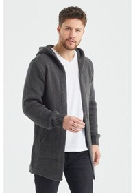 Resim Tarz Cool Erkek Füme Desenli Triko Hırka- Hrk8085r01s Füme 