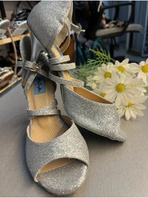 Resim bitangosu GÜMÜŞ SİMLİ 8,5 CM 13 PONT KAPALI TOPUK TANGO, DANS VE SALON AYAKKABISI EL EMEĞİ ÖZEL SERİ ÜRETİM 