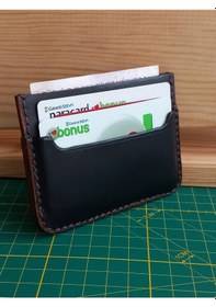 Resim Lunaluster El Yapımı Hakiki Deri Minimal Erkek Kartlık Siyah - Kırmızı 