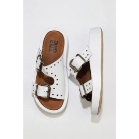 Resim Bueno Shoes Beyaz Deri Kadın Dolgu Topuklu Terlik 